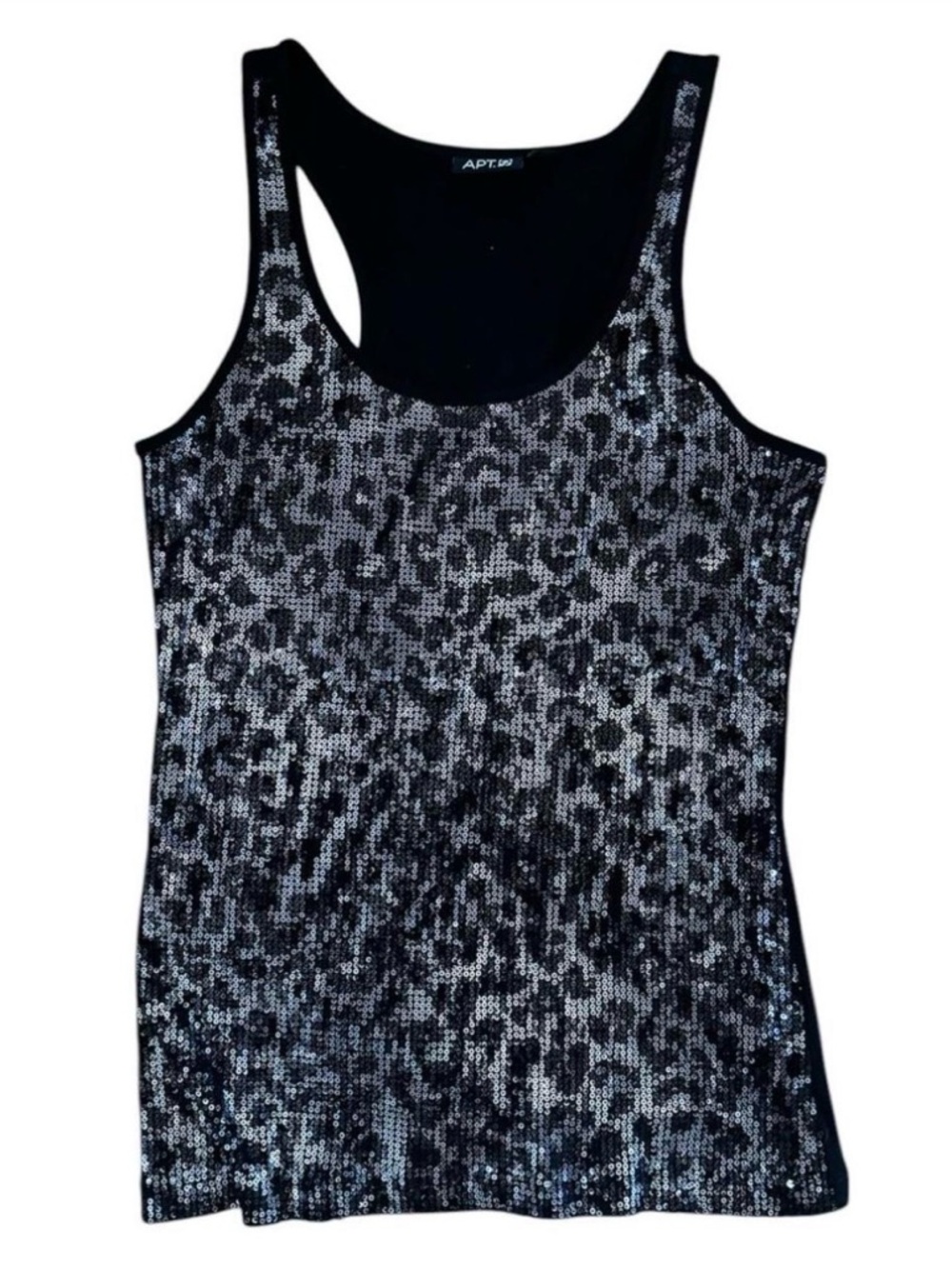 APT. 9 Black and Silver Sequin Leopard Tank Top